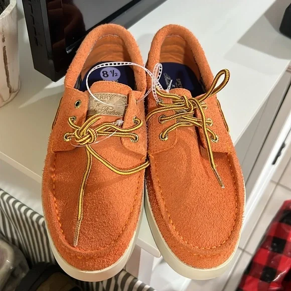 Nwot Sperry X Brooks Brothers A/O Cup 3 Eye Loafers Men 8.5 Orange leather suede - Picture 5 of 5